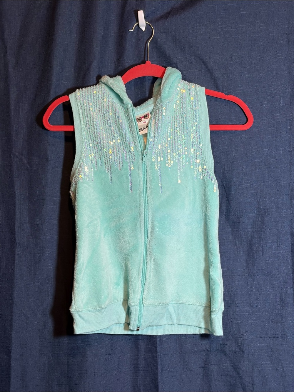 Belle Du Jour Mint Sequin Hooded Vest